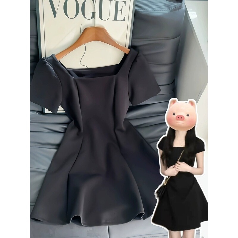 2026 New Black Miu Style Dress for Women, Summer Short Skirt, Slimming A-Line Hepburn Style Formal Dress 2026 New Black Miu Style Dress for Women, Summer Short Skirt, Slimming A-Line Hepburn Style Formal Dress