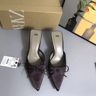 ZA Spain 2024 Summer New Pointed Bow Ornaments Stiletto Heel Shallow Mouth Simple High Heels Women High-end