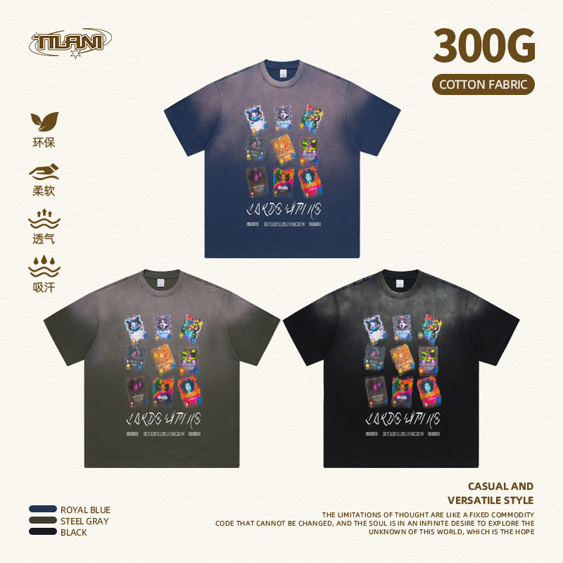 TILANI Men's Original Designer 300G Small High Neck oversize high quality Men's and Women's Short Sleeve Cotton T-Shirt