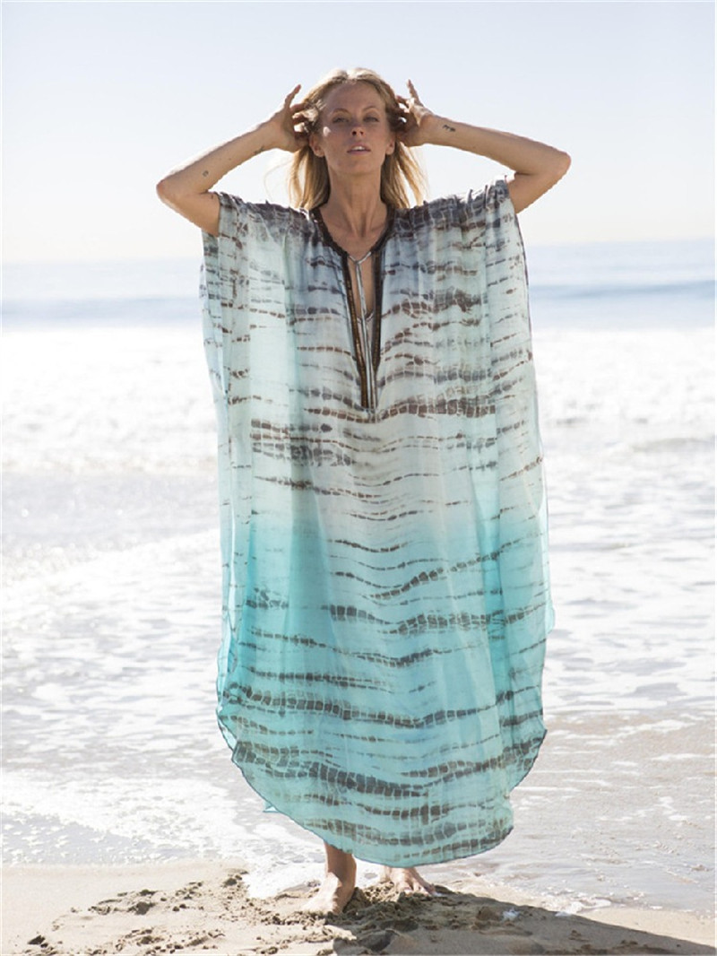 New Chiffon Printed Beach Blouse Sexy Deep V-neck Robe Bikini Blouse