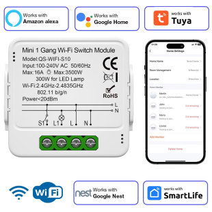 Wifi Switch 1/2/3 Way Switch Module Zero Fire Smart Switch Tuya Smart