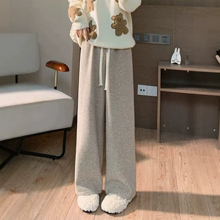 秋冬加厚绒奶昔毛巾裤女高腰休闲百搭直筒软糯垂感瘦身拖地阔腿裤