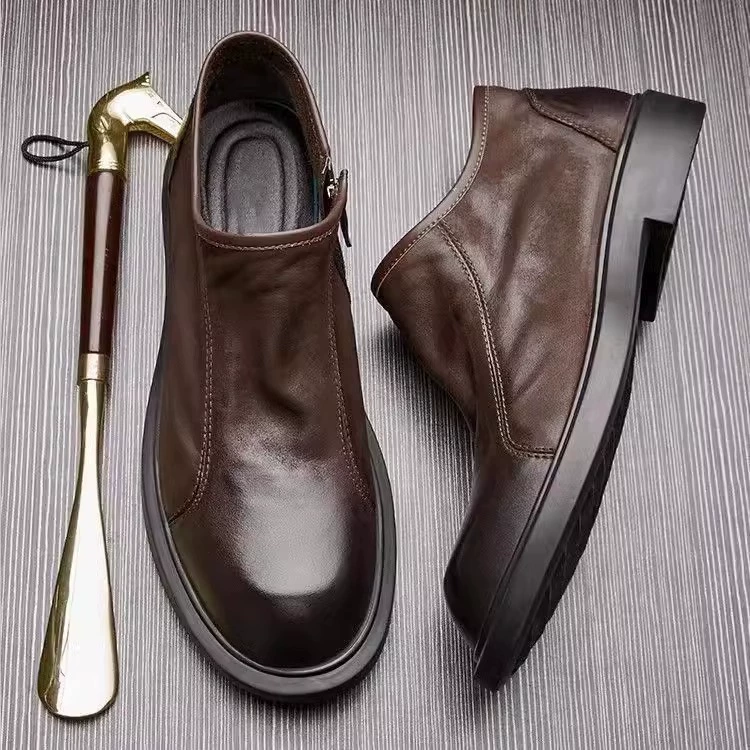 Мужская кожаная обувь Кожаная повседневная обувь Мужская обувь мягкая подошва одиночная обувь мужская нижняя одежда английская матовая обувь ретро бизнес молния