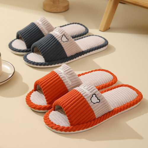  New Home Linen Slippers for Men and Women, Indoor Non-slip Soft Sole Four-Season Couple Floor Home Slippers Wholesale