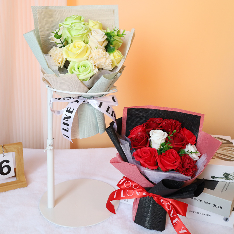 Cross-border Amazon 11 Rose Scented Soap Bouquet Artificial Flower Arrangement Carnation Mother's Day Gift Handmade Bouquet Wholesale