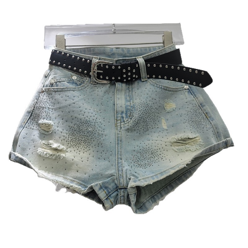 Pantalones Cortos Vaqueros con Agujeros para Mujer de Denim, Con Agujeros, para Verano