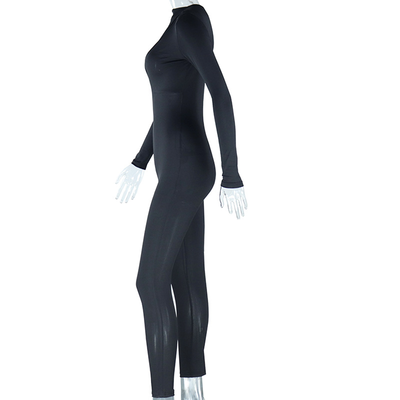 Solid Color Sexy Cutout Sexy Long Sleeve Skinny Hip Raise Fitness Jumpsuit Trendy Women