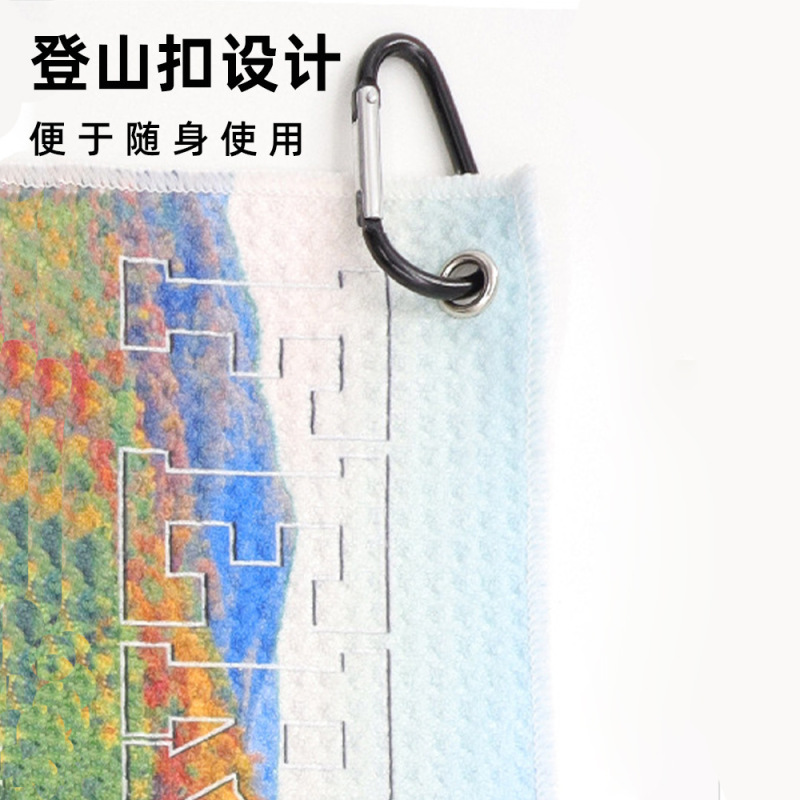 跨境新款高尔夫球巾印花速干华夫格超细纤维擦杆巾擦球巾|undefined