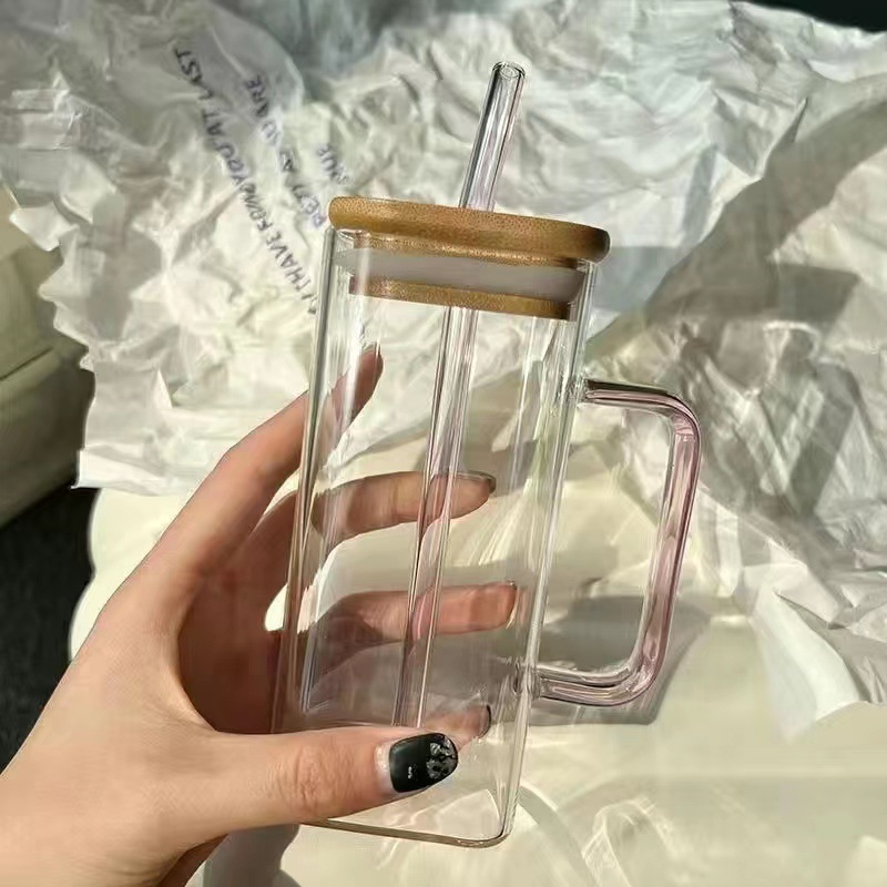 Cristal cuadrado de alta gama de alto aspecto estilo retro nuevo resistente al calor hogar a prueba de explosiones de negocios taza de agua borosilicato taza de té