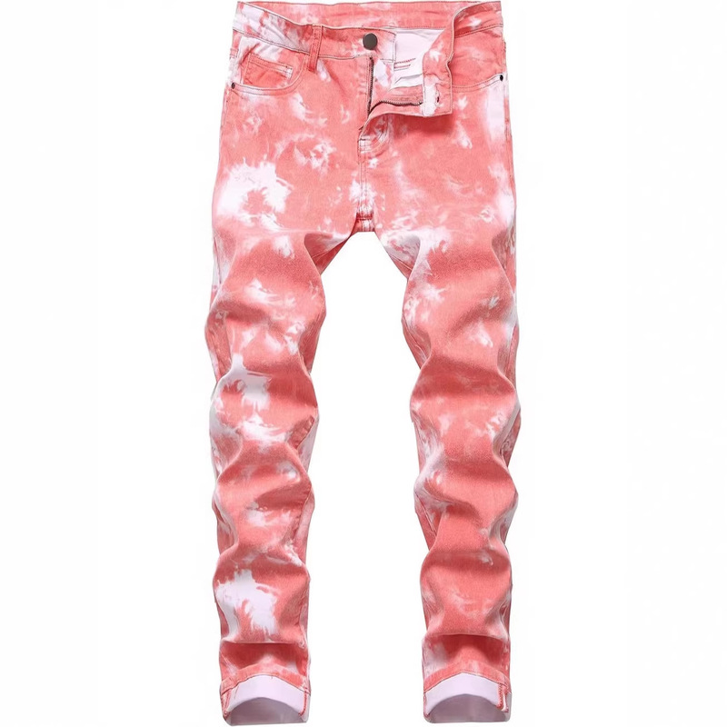 Men's Printed Stretch Skinny Jeans, High-End Slim-Fit Fashion Design Denim Trousers