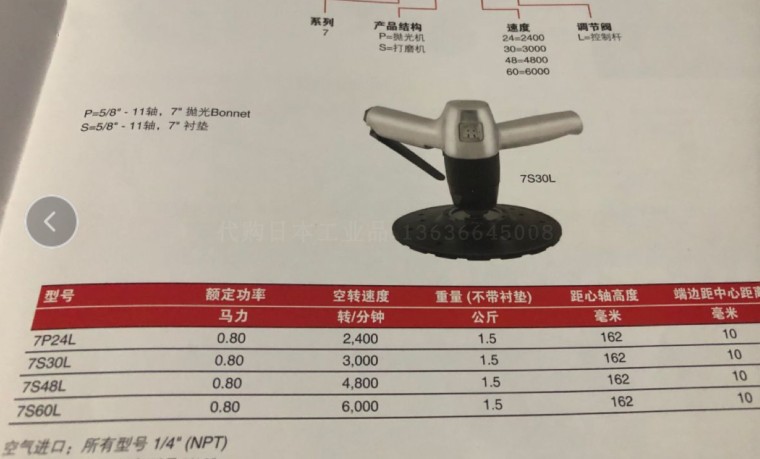 英格索兰工业打磨机7S60L  7S48L; 7S30L 7P24L 抛光机 砂轮机