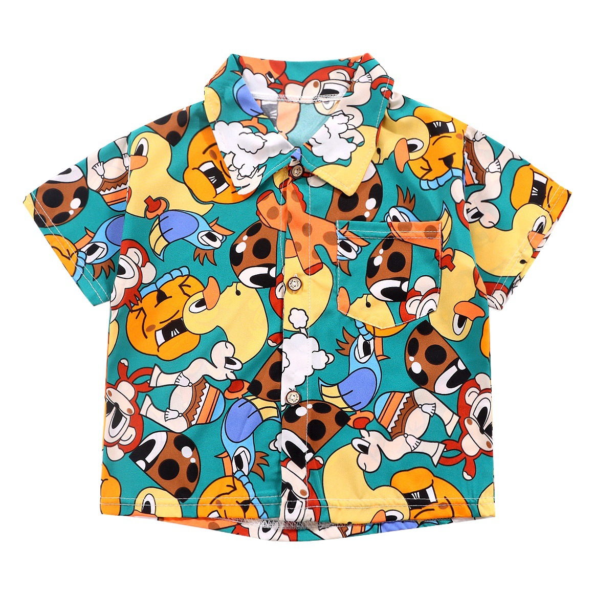 Camisas infantiles para niños y niñas, camisas con cuello, tops florales coreanos de manga corta para bebés de verano, camisas de muñeca, categoría A