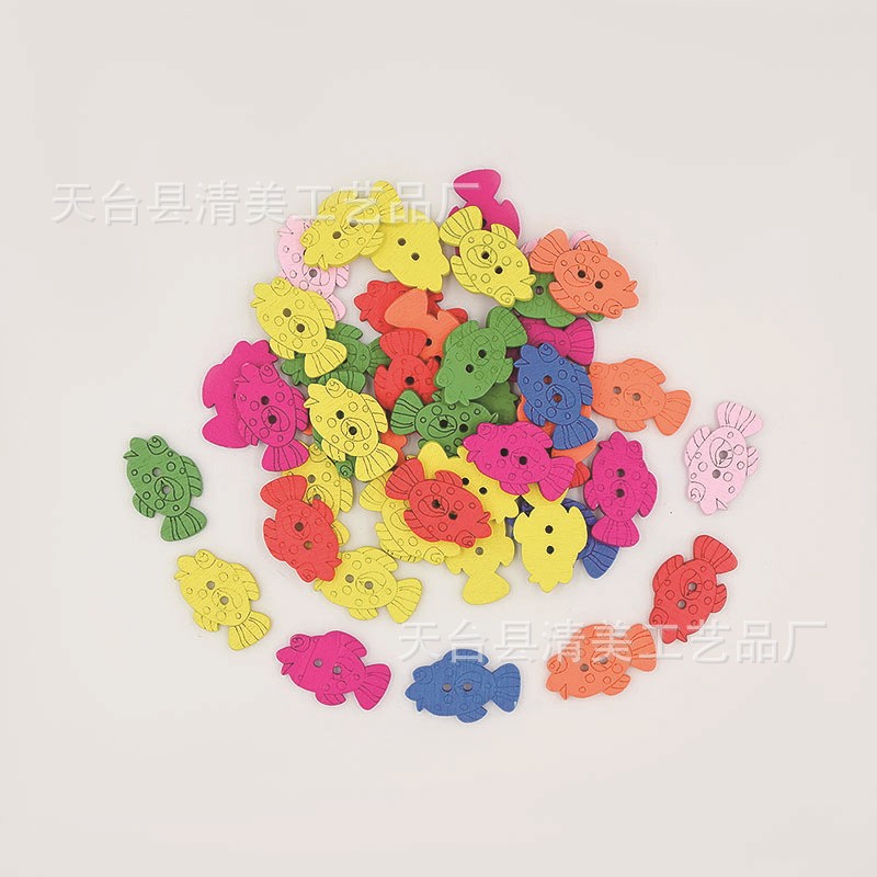 22*14mm color madera estampado pequeño botón de pescado DIY decoración de ropa para niños botón de madera 100 piezas/bolsa
