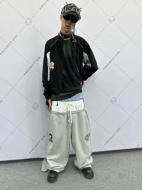 Grailz Project G/R 25ss трёхпантовые спортивные штаны брюки мешковатые, сшитые нашивками, вольного кроя