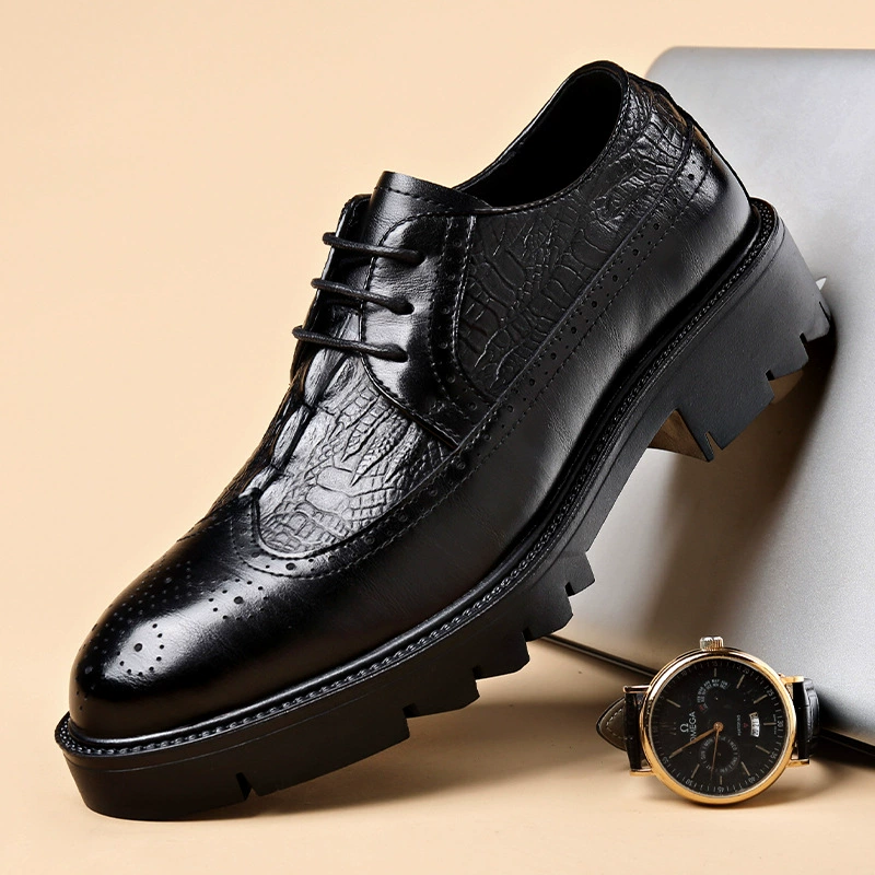 Мужская повседневная кожаная обувь Bullock в британском стиле с рисунком крокодила черный бизнес кожаная обувь мужская
