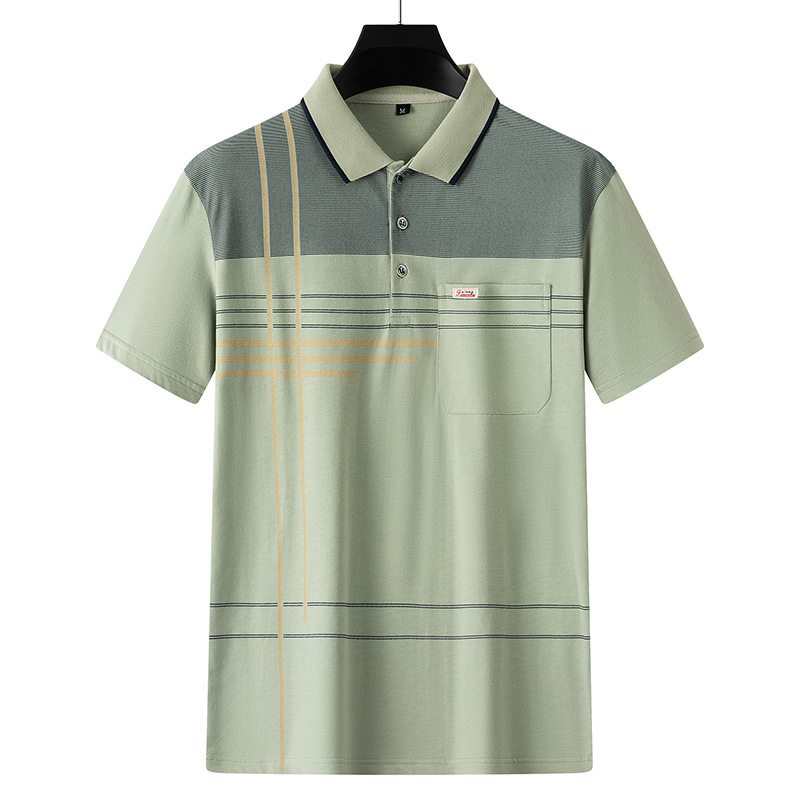 De mediana edad impreso Polo camisa de manga corta de los hombres de solapa papá verano camiseta a rayas de algodón mercerizado camiseta ropa de los hombres al por mayor