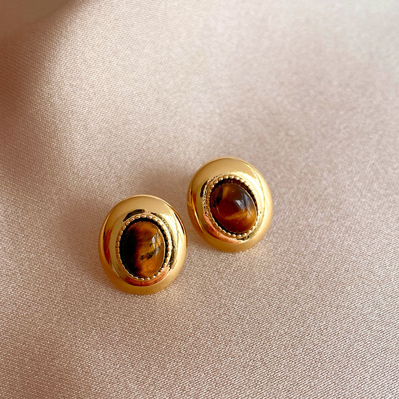 1 Pair Elegant Simple Style Geometric Plating Tiger Eye Drop Earrings Ear Studs display picture 20