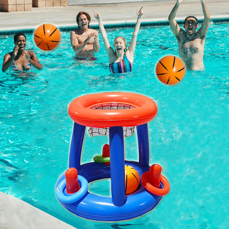 儿童成人泳池游戏玩具套装PVC充气漂浮篮球框套圈投掷派对游戏