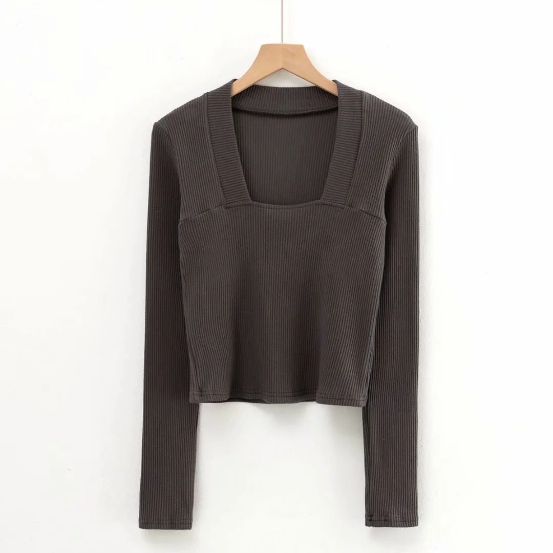 square neck stretch long-sleeved t-shirt  NSHS29378