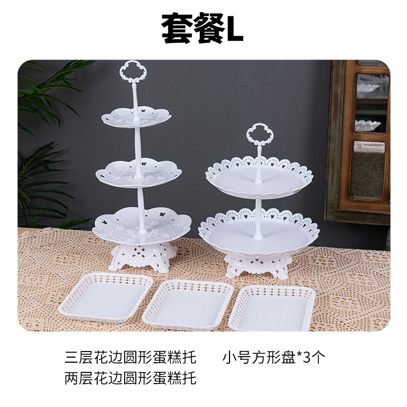 Decoración de postres de cumpleaños estante de exhibición de boda europea estante de frutas estante de pastel de plástico bandeja de bocadillos