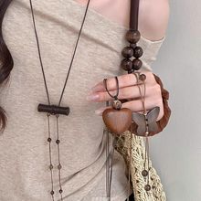 复古新中式木质长款项链女民族风小众挂脖毛衣链日常百搭国风配饰