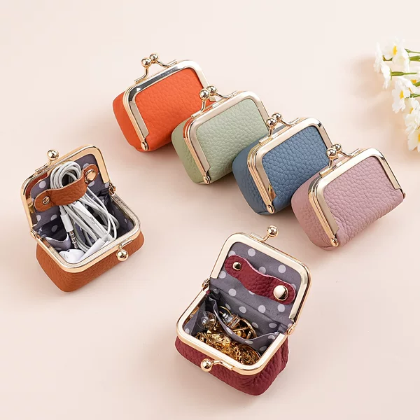 Genuine Leather Women's Diamond Ring Necklace Jewelry Bag Mini Coin Purse Ring Earring Jewelry Box Compact Earphone Coin Pouch
