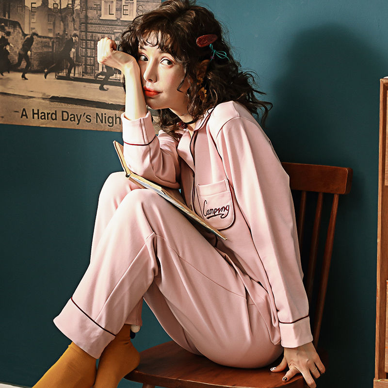 100% pijamas de algodón para mujer primavera y otoño manga larga suelta más tamaño de mediana edad y ancianos Otoño e Invierno traje homewear