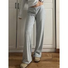 F 35937 Drawstring stripe curved pants ������������䵶����