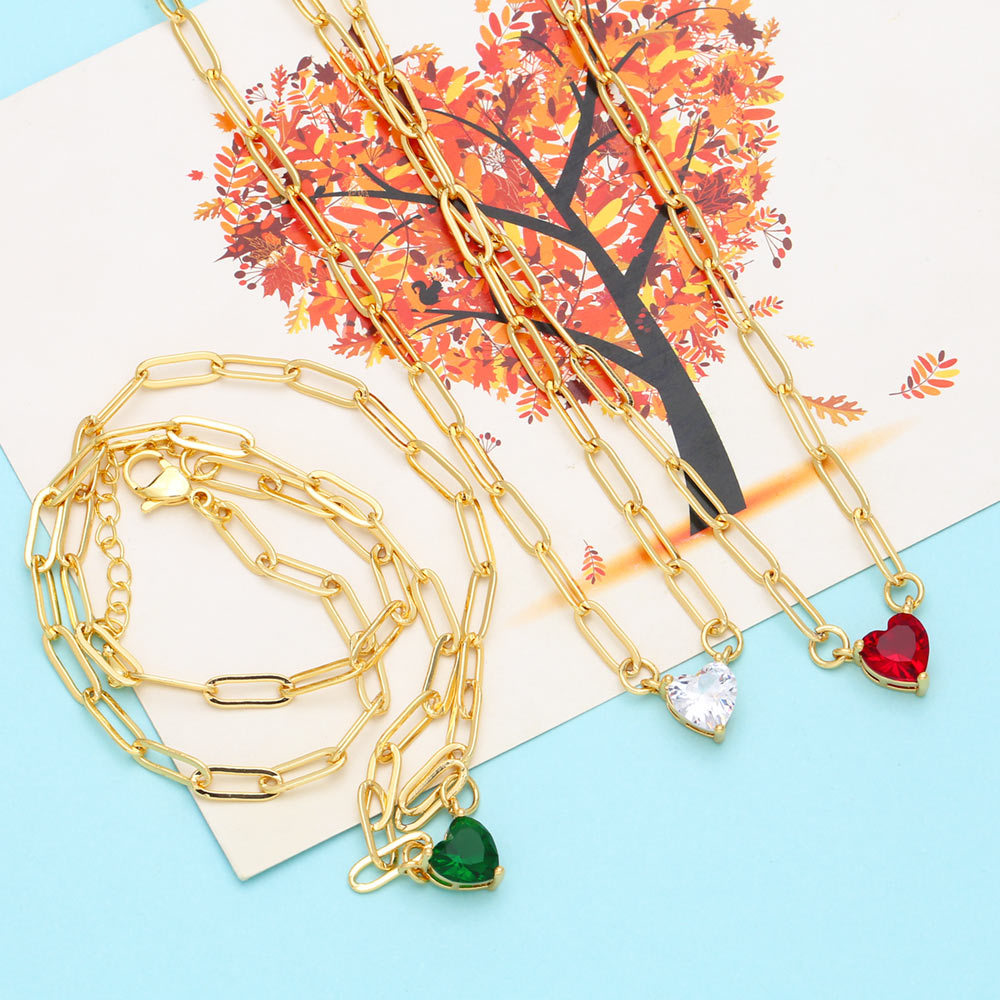 Fashion Heart Shape Copper Pendant Necklace Plating Inlay Zircon Copper Necklaces