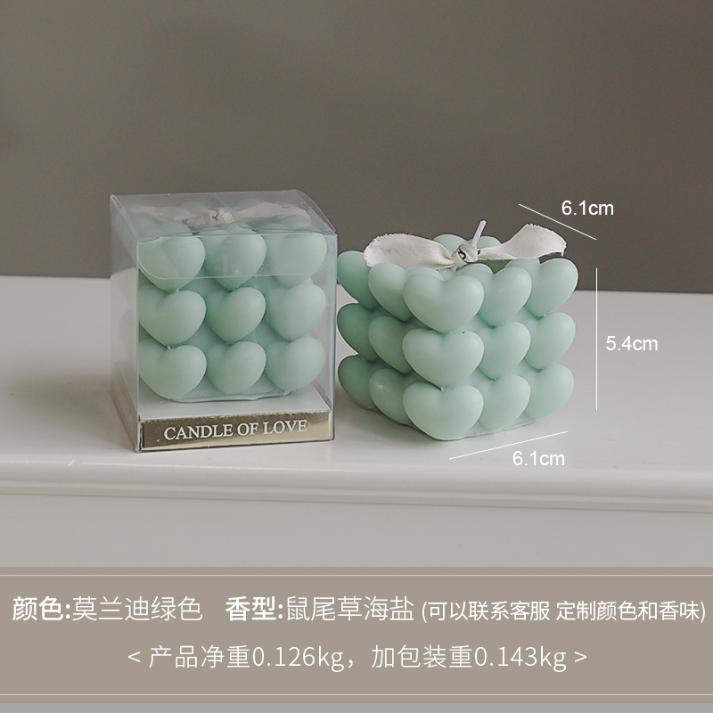 Día de San Valentín de Qixi, pequeño regalo en forma de corazón, vela de incienso de cubo Rubik, atmósfera hecha a mano, aroma de regalo de mano, vela de amor.