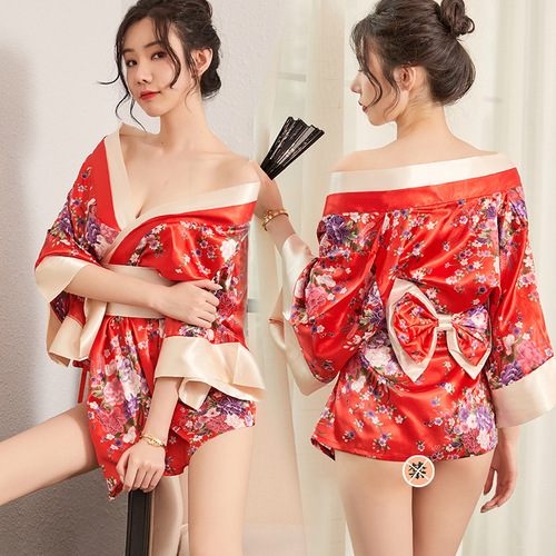 Fan Lei sexy lingerie women's printed kimono lace-up pajamas sexy temptation hot passion suit uniform cheongsam