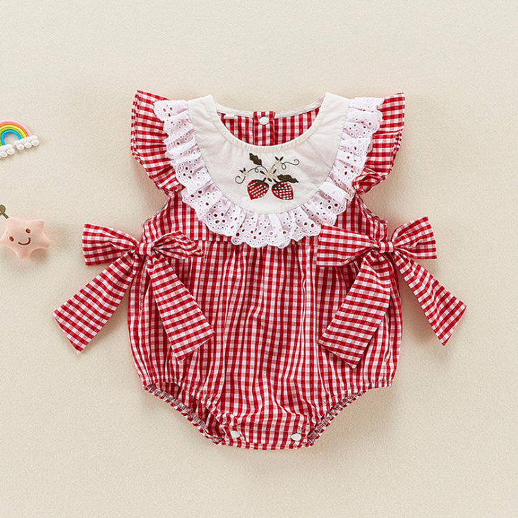 夏季新款女宝宝爬衣蝴蝶结百天满月服女婴儿欧美三角哈衣一件代发|ms