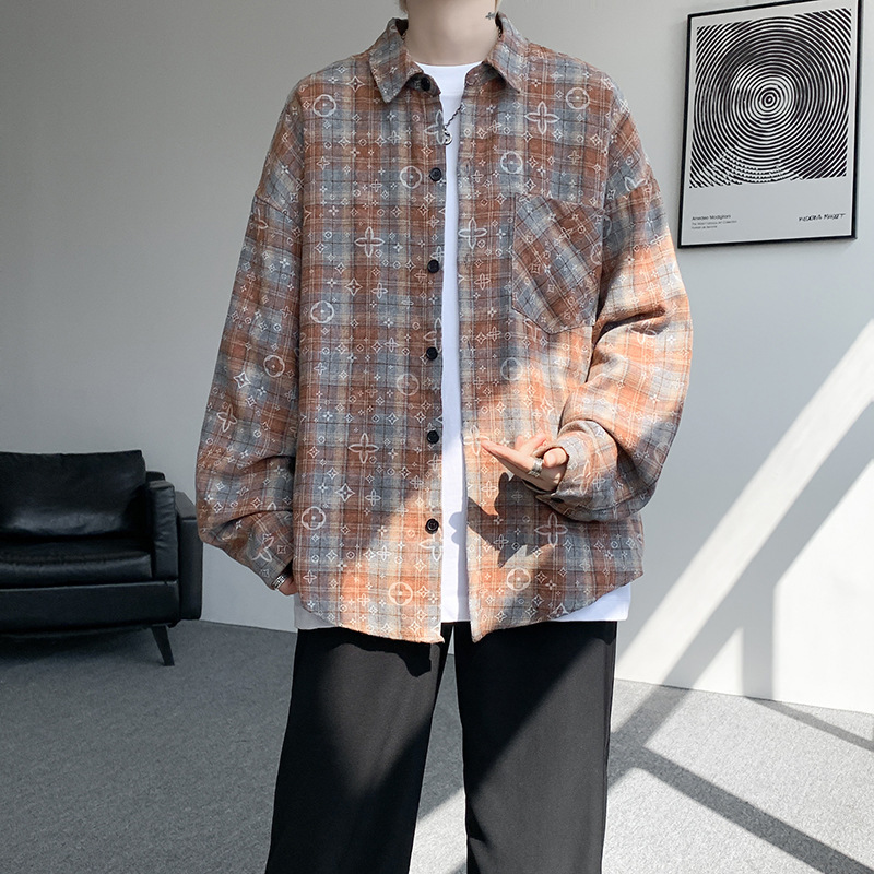 Piushuai 2025 Autumn and Winter Shirt Men's New Loose Washed Cotton Denim Digital Trendyy Fashion Floral Shirt Jacket