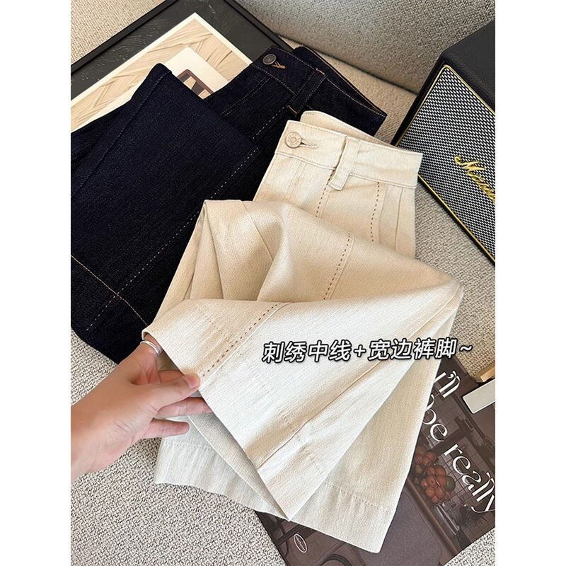 Blue Denim Casual Jeans for Women, Early Autumn 2025 New Vintage Loose Popular Style Cropped Pants for Petite Figures