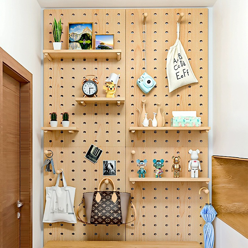 Tablero de agujero de madera maciza estante de pared de pasillo personalizado estante de pared de madera estantería de almacenamiento de partición estante de pared de tablero colgante