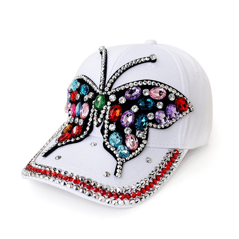Daily, Shopping Occasion Cotton Material Women's Elegant Retro Simple Style Butterfly Rhinestone Curved Eaves Baseball Cap