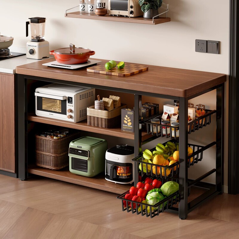 Kitchen Storage Rack, Multi-Functional Floor-Standing Integrated Wall-Mounted Workbench, Microwave Oven, Pot and Pan Storage Side Cabinet, Multi-Layer Table Kitchen Storage Rack, Multi-Functional Floor-Standing Integrated Wall-Mounted Workbench, Microwave Oven, Pot and Pan Storage Side Cabinet, Multi-Layer Table