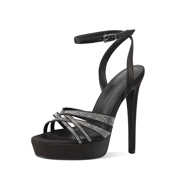 Sandal cao gót nữ hở mũi đính đá pha lê gót siêu cao 13 cm — Màu sâm panh (13CM)
