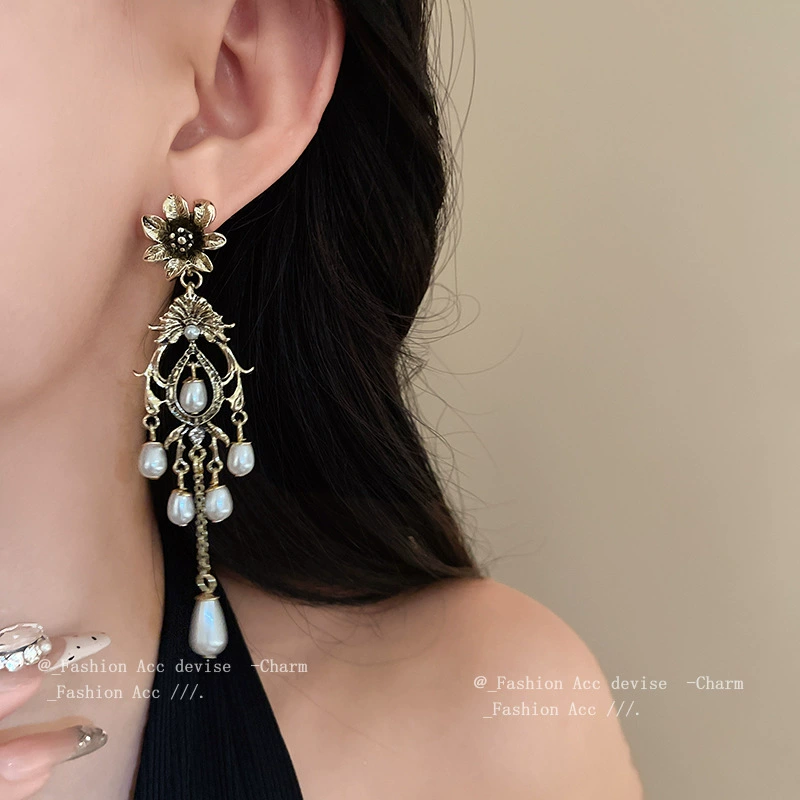 Серебряная игла, ретро-серьги из жемчуга в цветочек