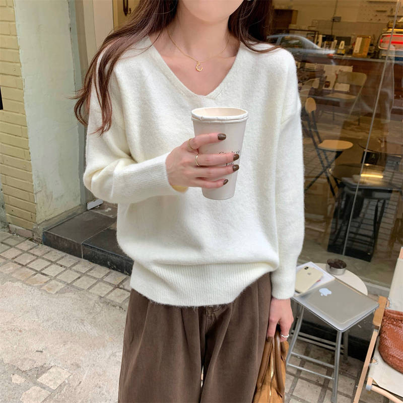 简约v领针织衫女秋季新款ins基础款宽松内搭上衣休闲百搭打底毛衣|undefined