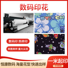 涤纶汗布花朵热转印卡通短袖T恤面料花型数码印花加工精梳工艺