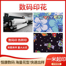 涤纶汗布花朵热转印卡通短袖T恤面料花型数码印花加工精梳工艺