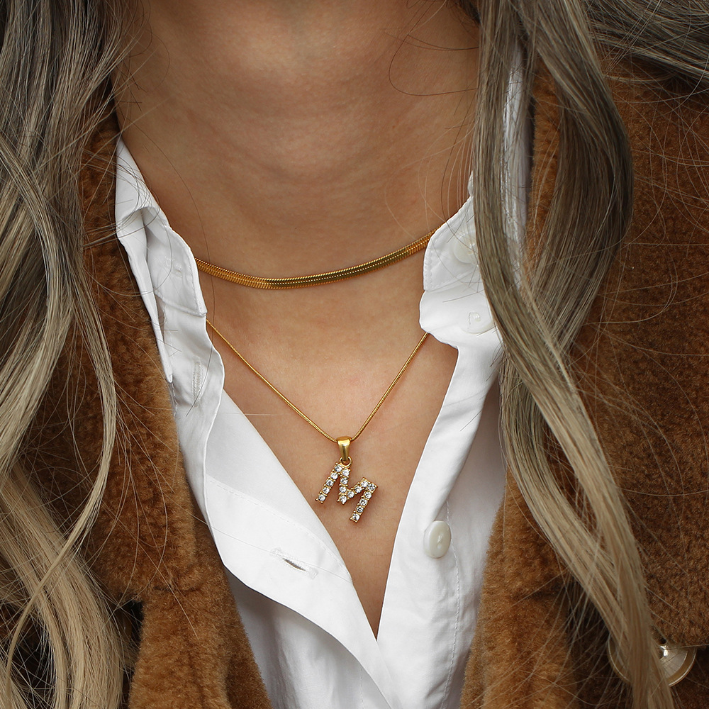 304 Stainless Steel Material Letter Pattern Women's Gender PVD Coated Real Gold Plated Letter Stainless Steel Vintage Style Waterproof Non Tarnish Pendant Necklace