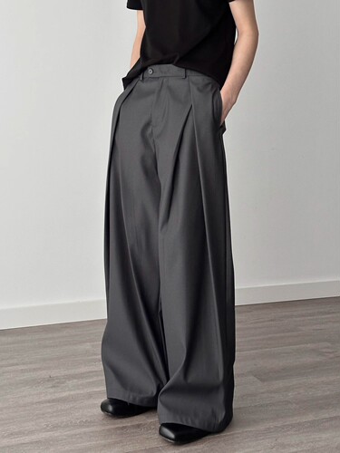 A-Shape Wide-Leg Pleated Pants with 3D Crease Design, Loose and Flowy Ground-Length Summer Casual Trousers for Men
