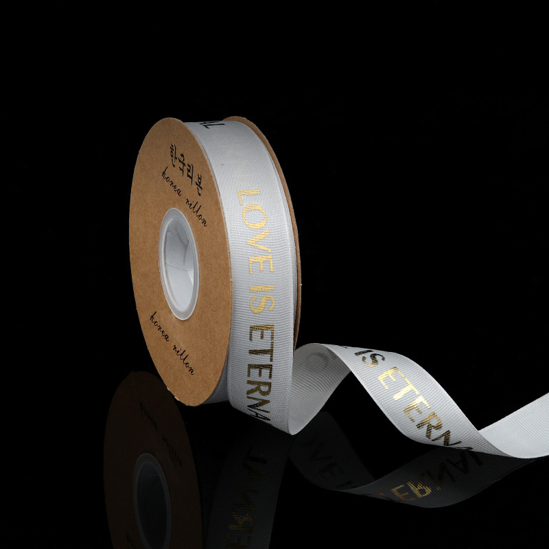 1cm de poliéster personalizado cinta de color sólido flor de regalo de embalaje cinta de impresión de logotipo cinta de impresión