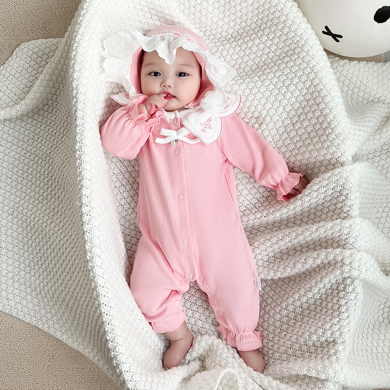 idea嬰兒秋季連體衣新生女寶寶長袖棉哈衣童裝衣服春秋裝帶帽2616