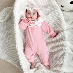 idea Baby Fall Bodysuit for Newborn Girls, Long Sleeve Cotton Hairy Dress for Children, Spring and Autumn Clothing with Hat, Size 2616