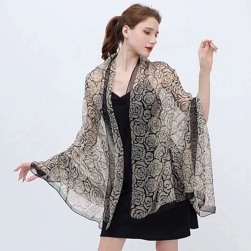 Spring and Summer Soft Gauze Silk Scarf Large Size Printed Beach Towel Camellia Travel Vacation Sun Protection Scarf Spring and Summer Soft Gauze Silk Scarf Large Size Printed Beach Towel Camellia Travel Vacation Sun Protection Scarf