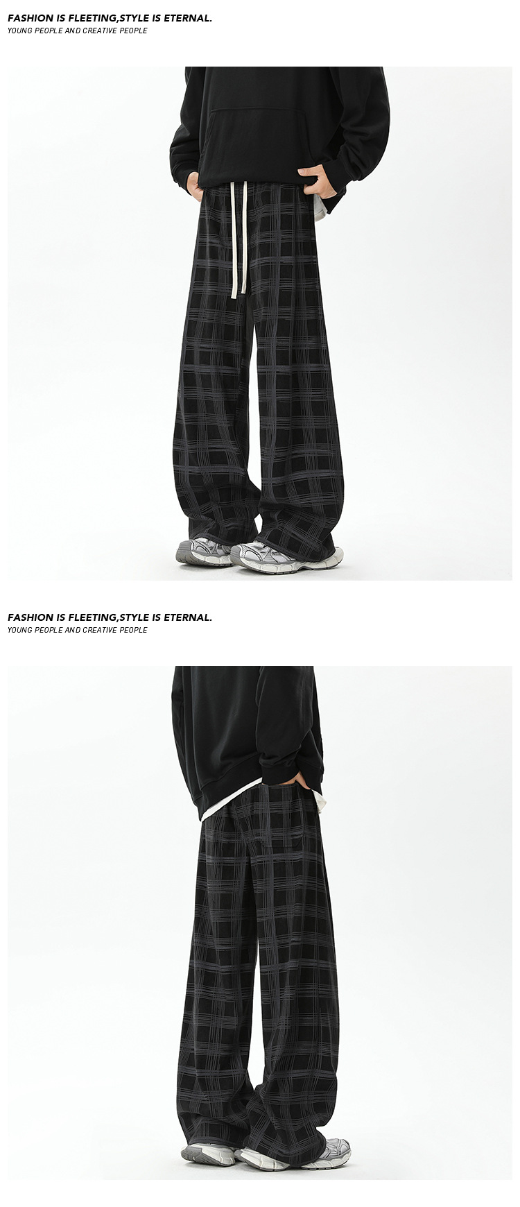 Men's Corduroy Plaid Casual Pants Loose-fit Straight Wide-leg_voghion.com