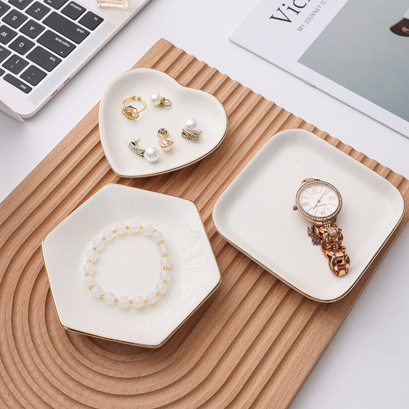 外贸亚马逊陶瓷金边首饰盘项链戒指耳环收纳盘托盘展示盘